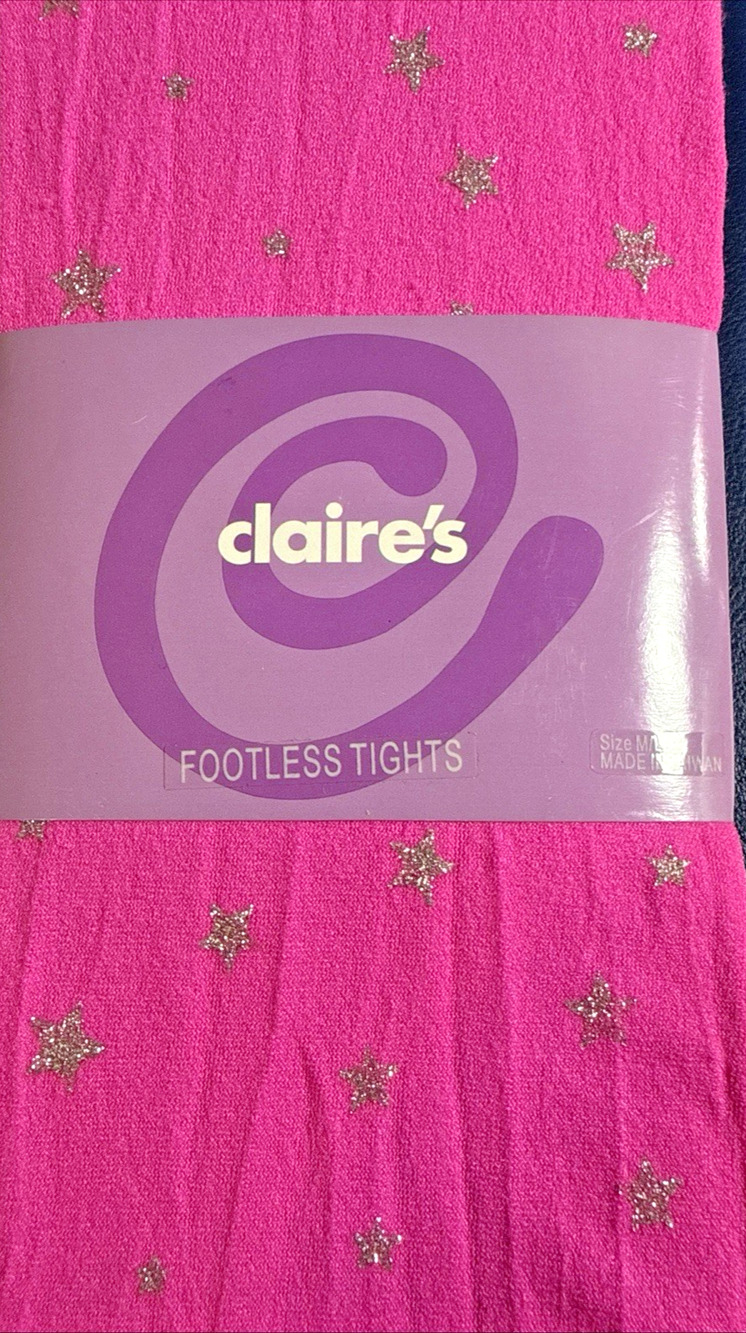 Claire's hot Pink Footless Tights Silver Glitter Stars Size M/L New